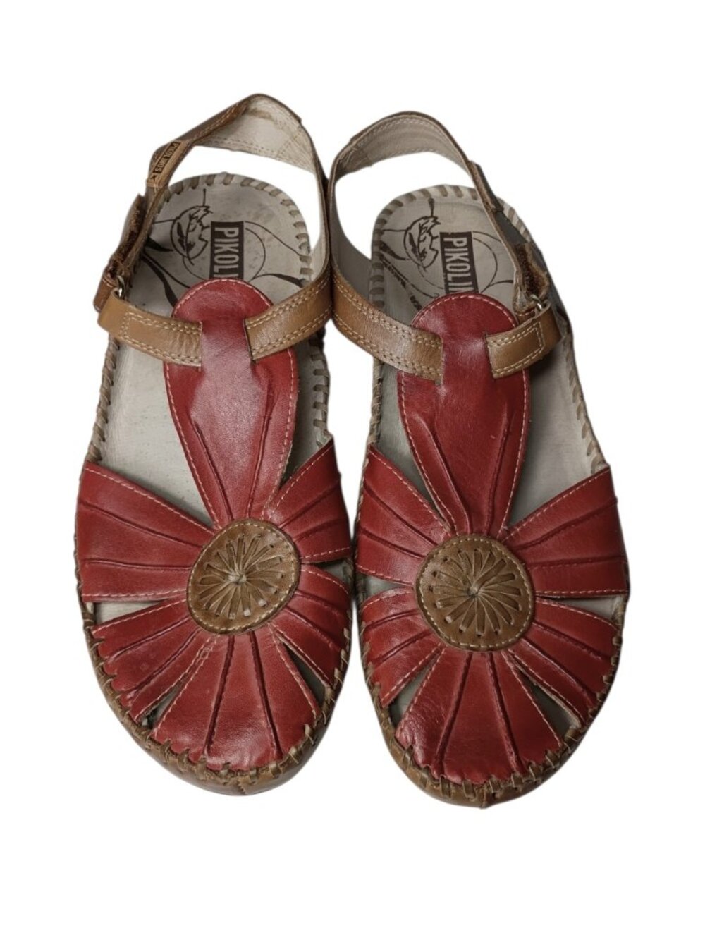 Pikolinos Puerto Vallarta Leather Sandals Shoes Size 41 US 10 Closed Toe Red